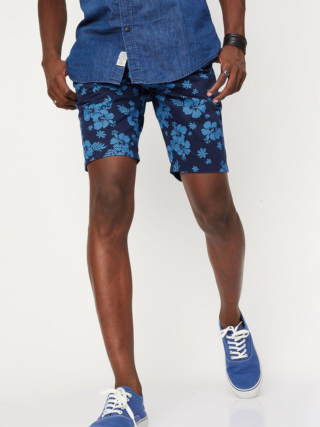 max-men-blue-floral-printed-pure-cotton-shorts