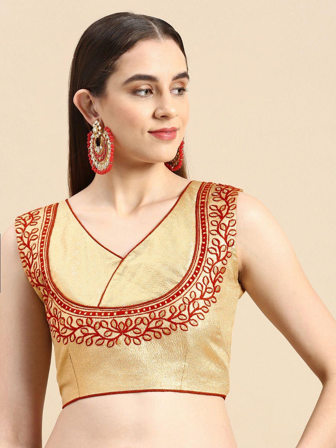 flaher-women-beige-&-red-embroidered-art-silk-saree-blouse