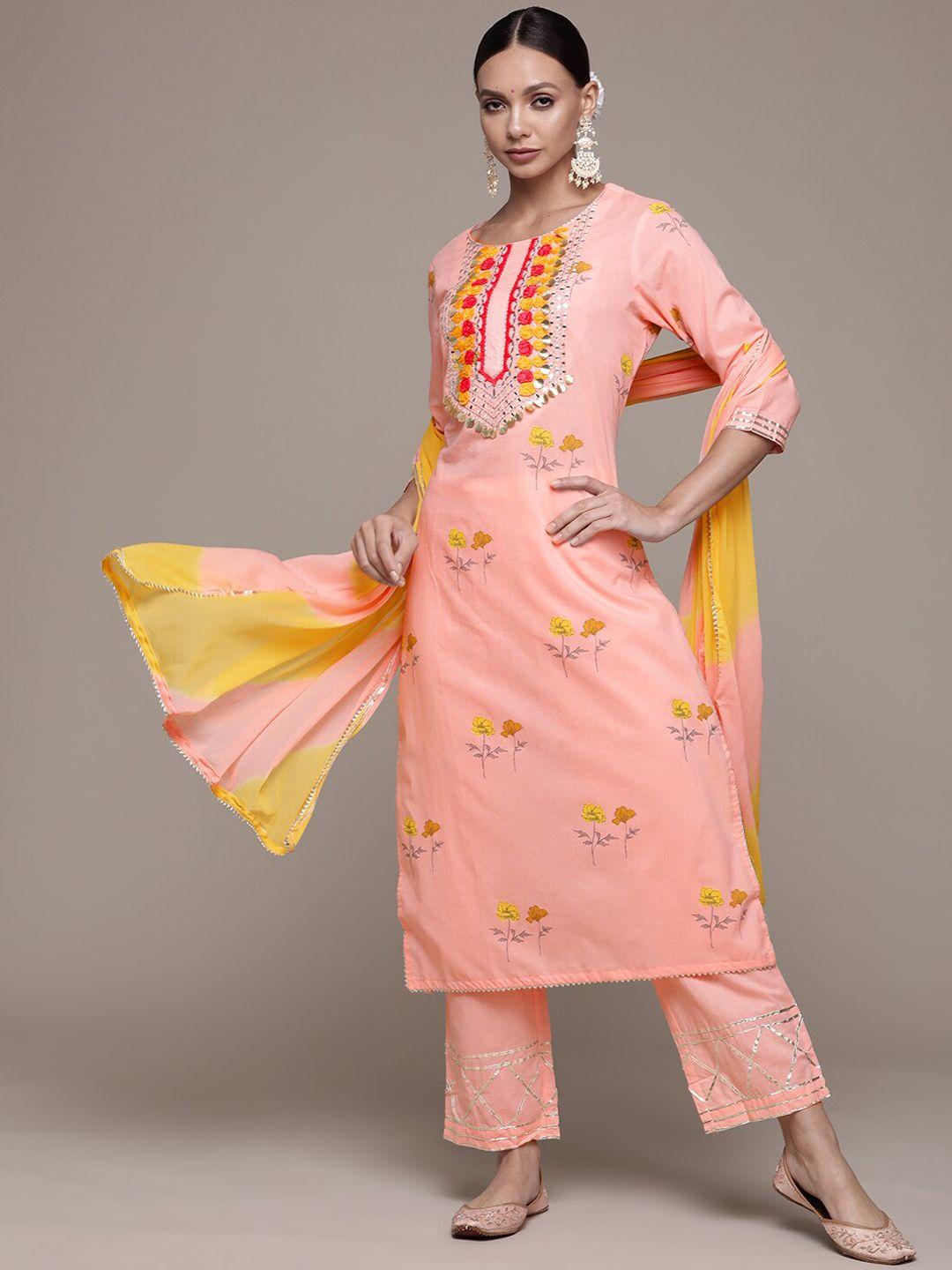 ishin-women-floral-embroidered-mirror-work-pure-cotton-kurta-with-trousers-&-dupatta