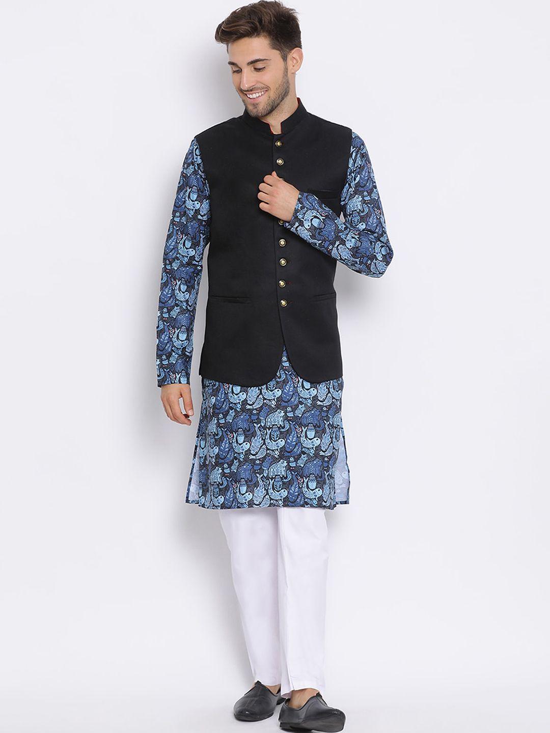 hangup-men-printed-kurta-set-with-nehru-jacket