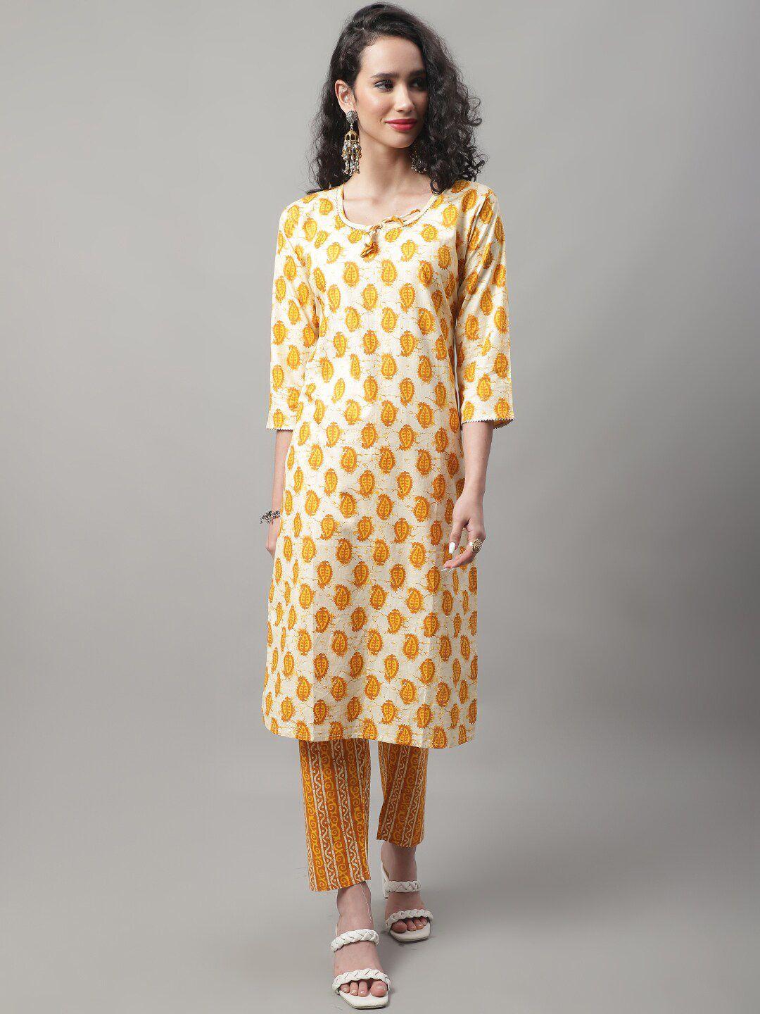vredevogel-women-paisley-printed-pure-cotton-kurta-with-trousers
