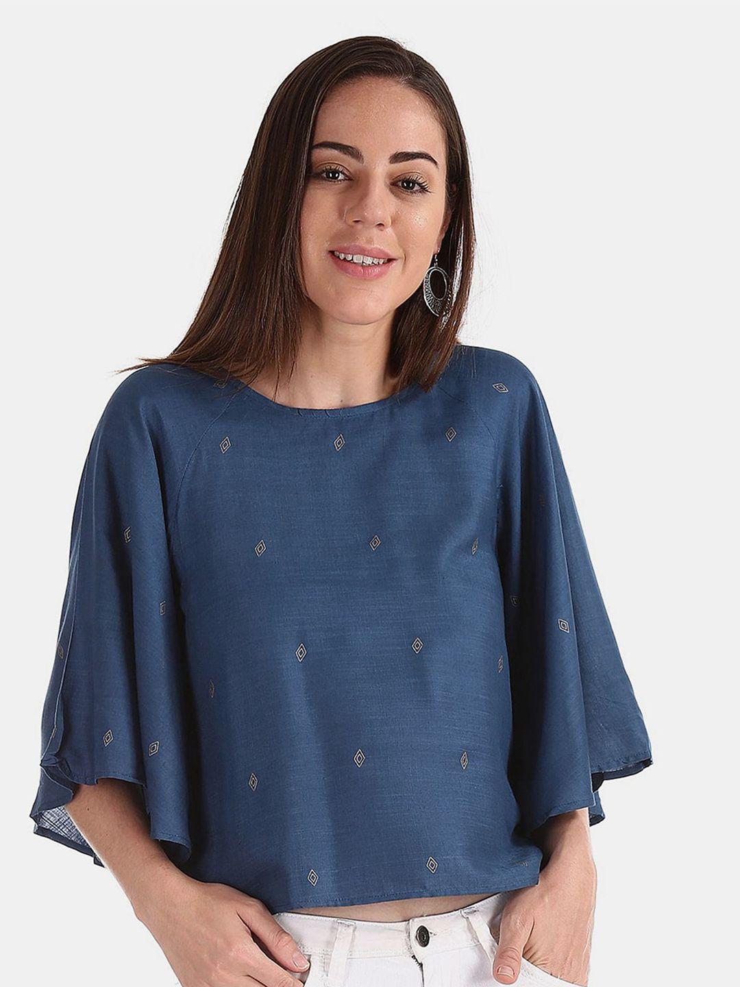 v-mart-geometric-printed-flared-sleeves-cotton-top