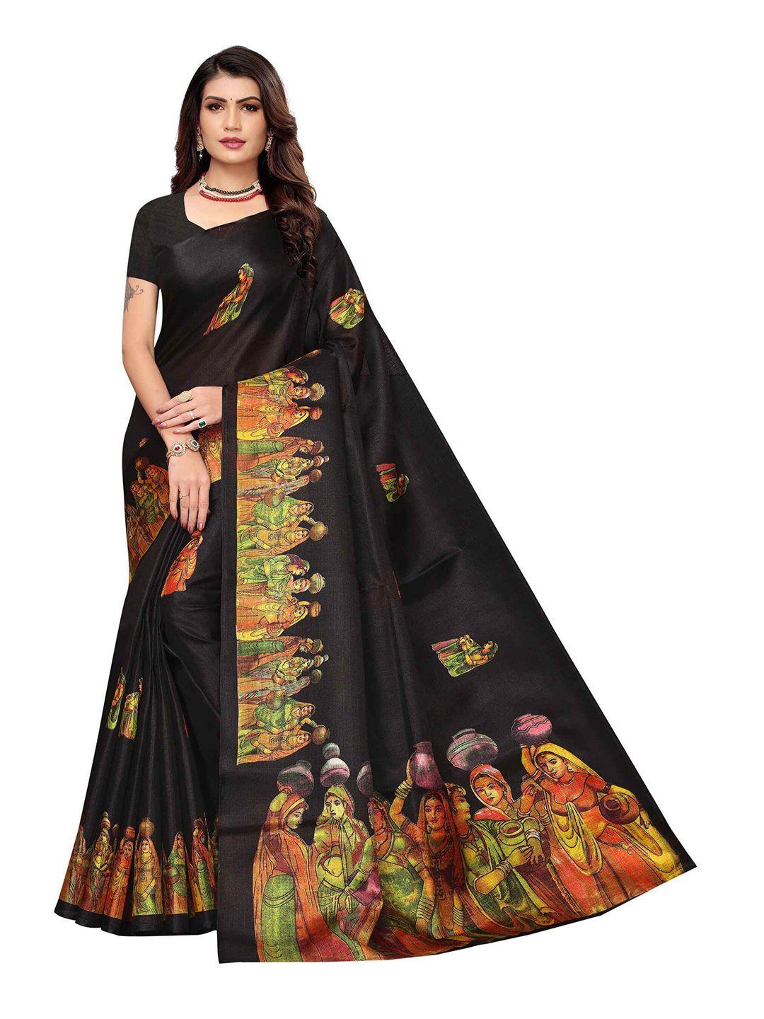 aadvika-black-&-green-kalamkari-art-silk-mysore-silk-saree