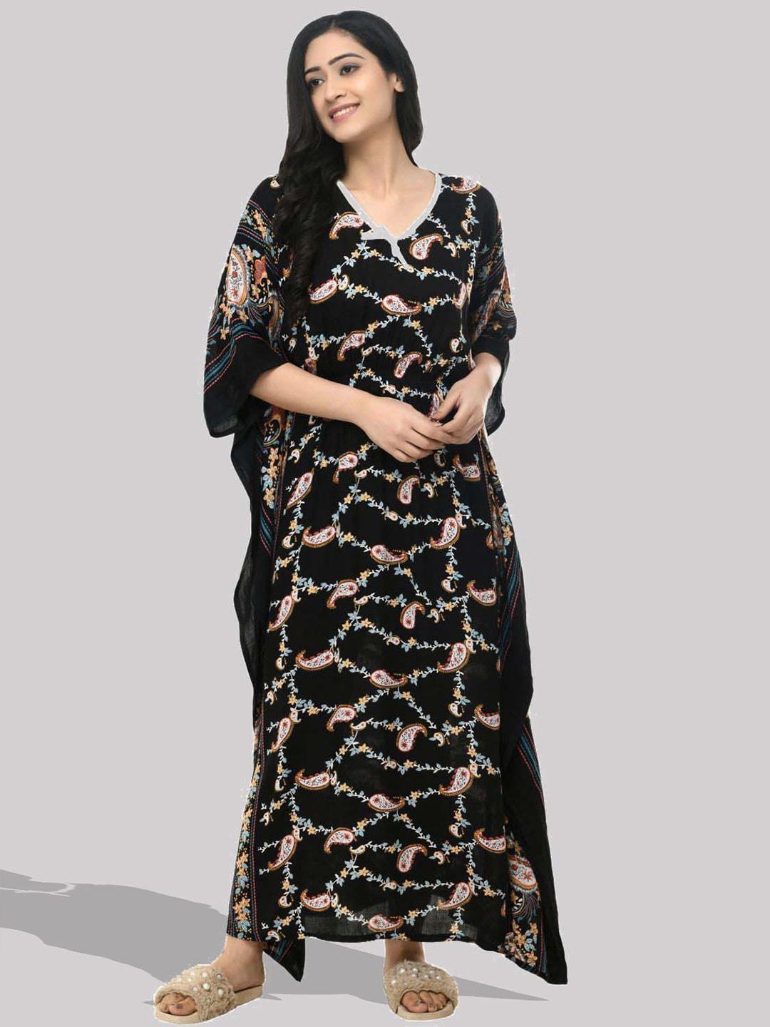 saakaa-floral-printed-v-neck-kaftan-dress