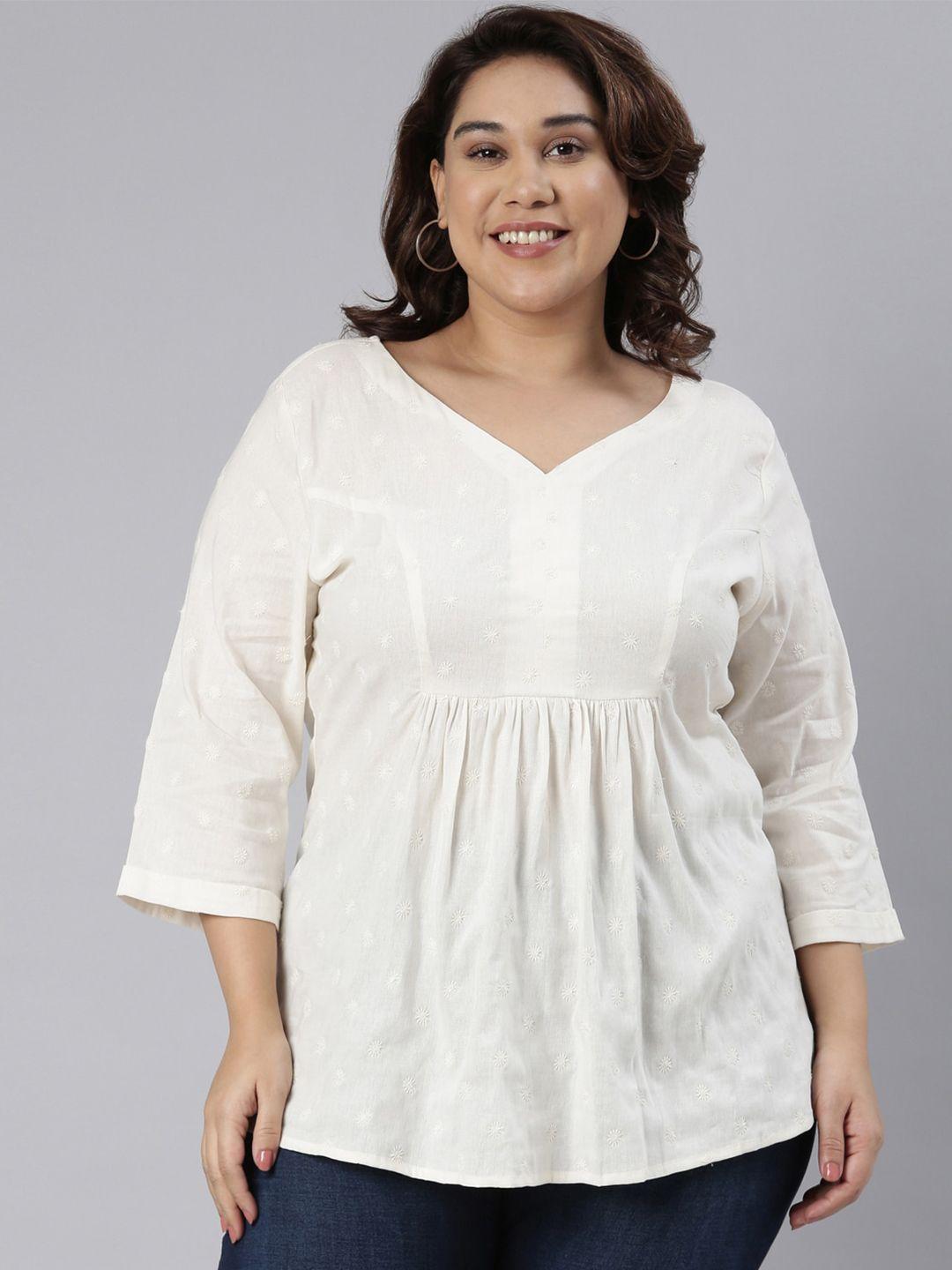 the-pink-moon-plus-size-floral-embroidered-v-neck-empire-top