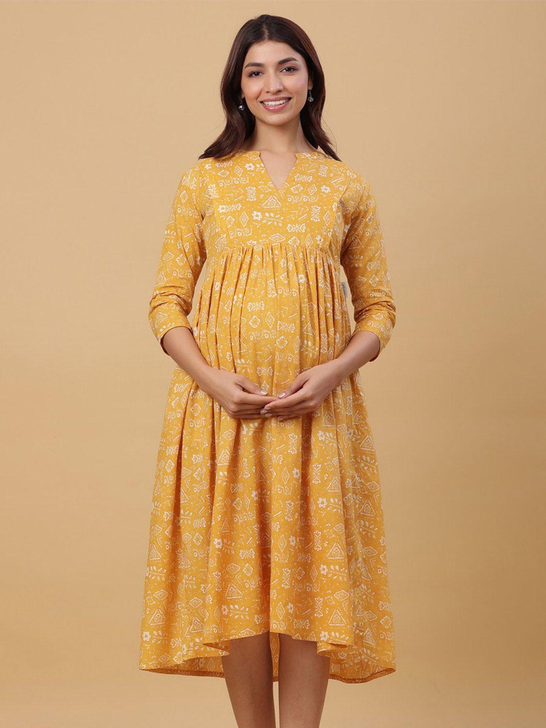 crafiqa-ethnic-motif-printed-maternity-empire-midi-cotton-dress