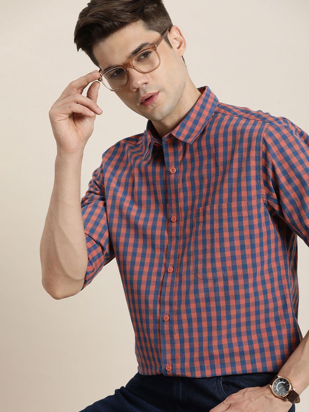 invictus-pure-cotton-slim-fit-gingham-checked-casual-shirt