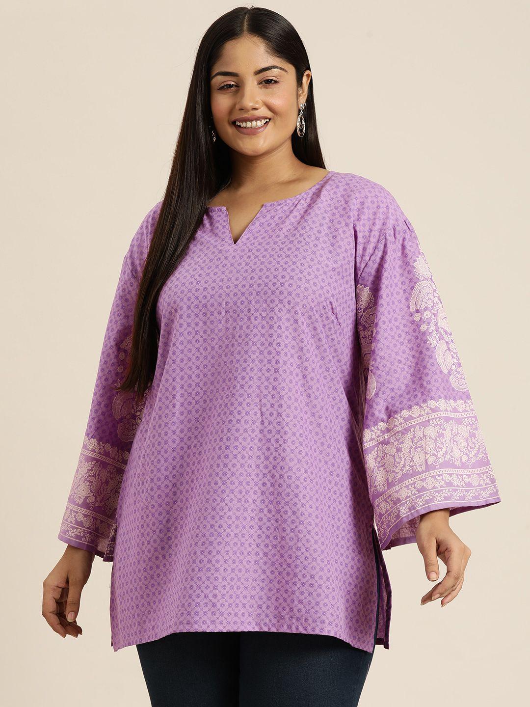 sztori-plus-size-ethnic-motifs-printed-flared-sleeves-pure-cotton-kurti
