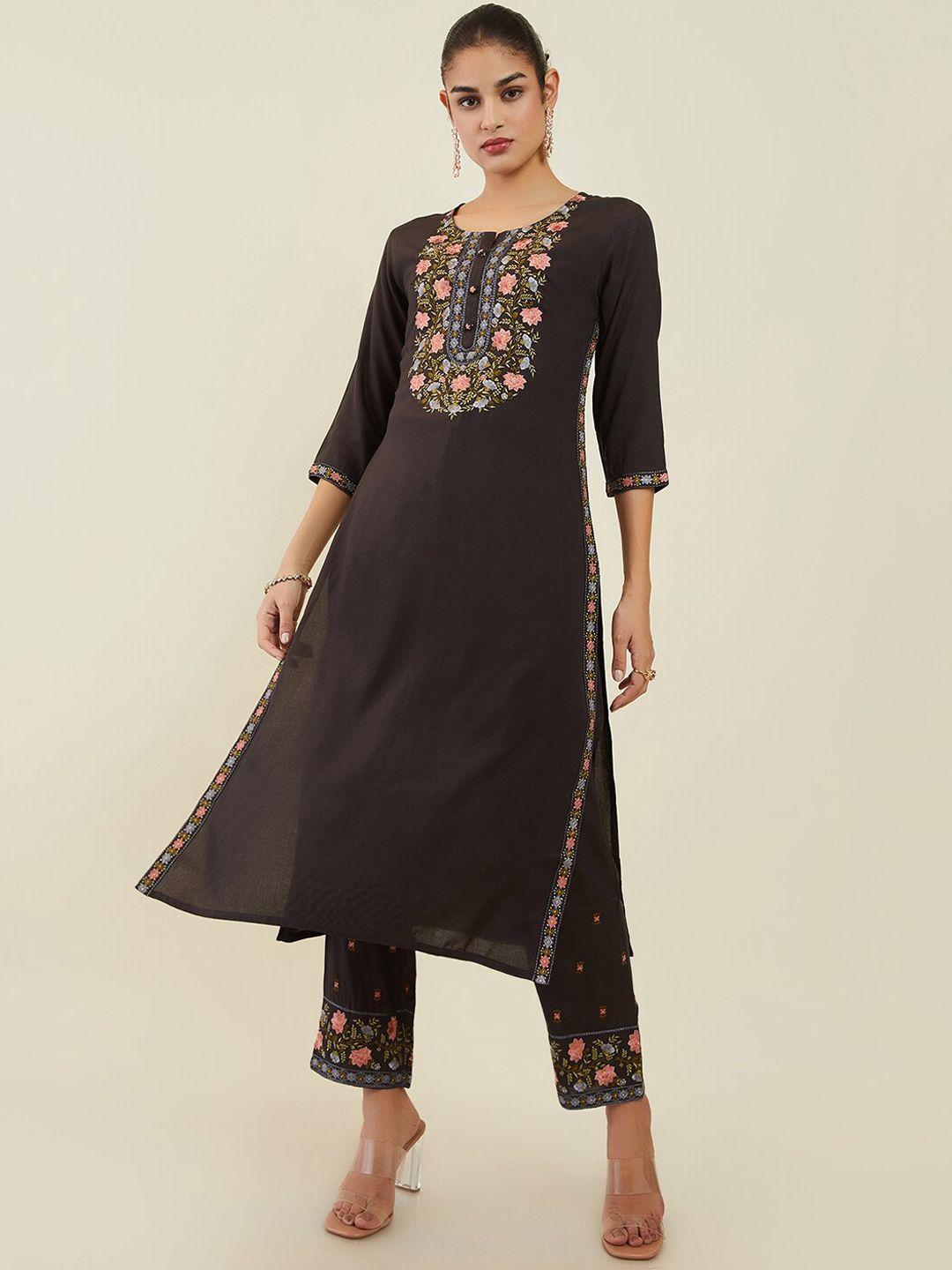 soch-women-floral-embroidered-kurta-with-trousers