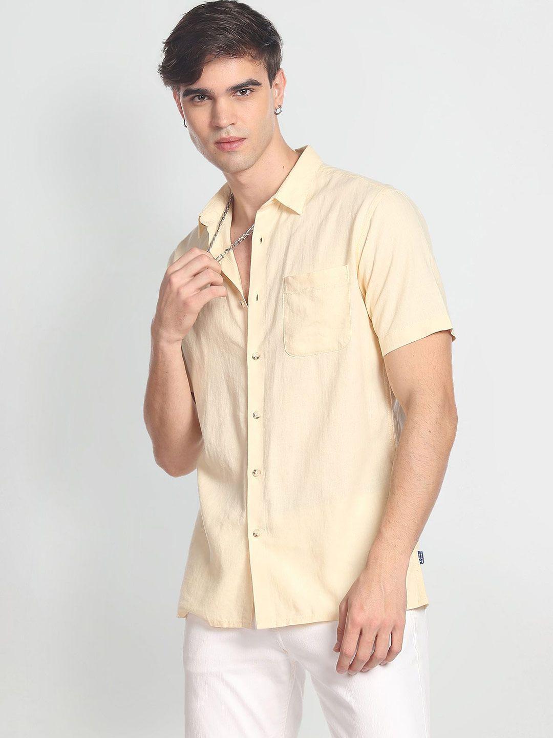 flying-machine-spread-collar-solid-slim-fit-casual-shirt