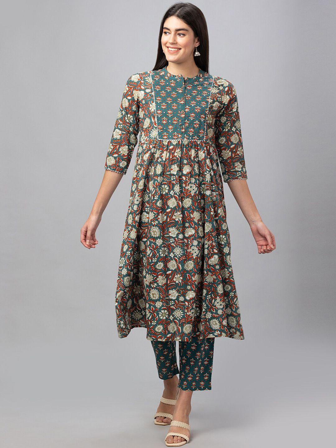 globus-women-floral-printed-mirror-work-pure-cotton-kurta-with-trousers