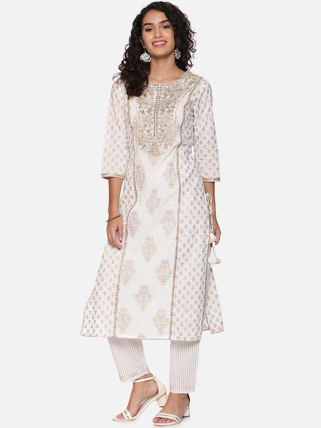 palakh-women-floral-embroidered-mirror-work-pure-cotton-kurta-with-trousers