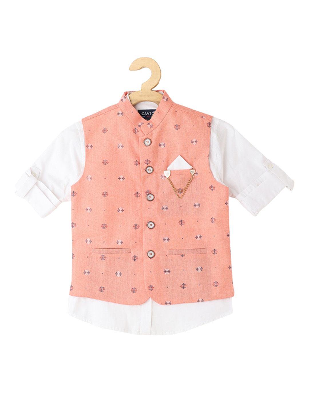 cavio-boys-woven-design-cotton-nehru-jacket-with-shirt