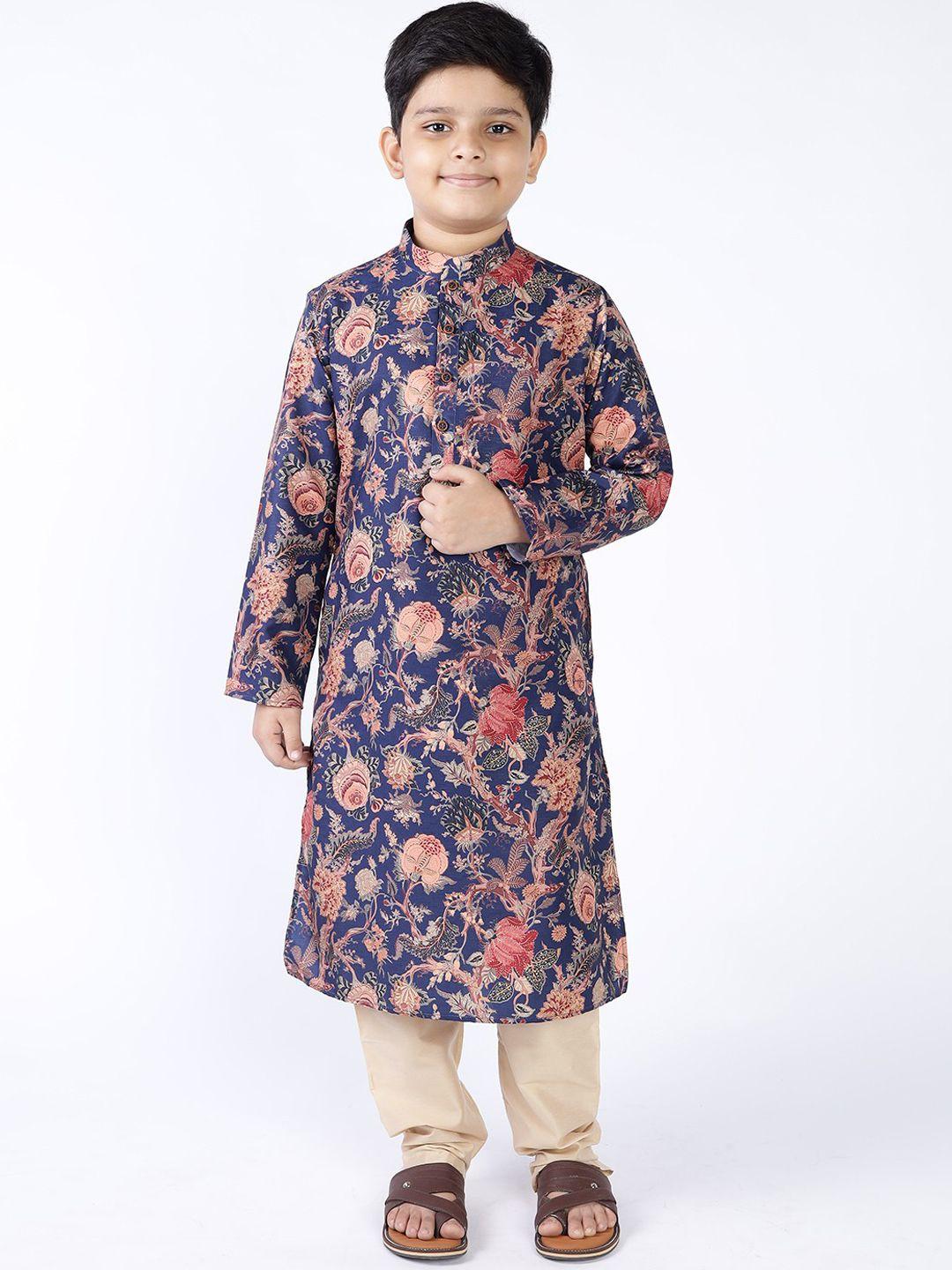 tabard-mandarin-collar-floral-printed-pure-cotton-kurta-with-churidar