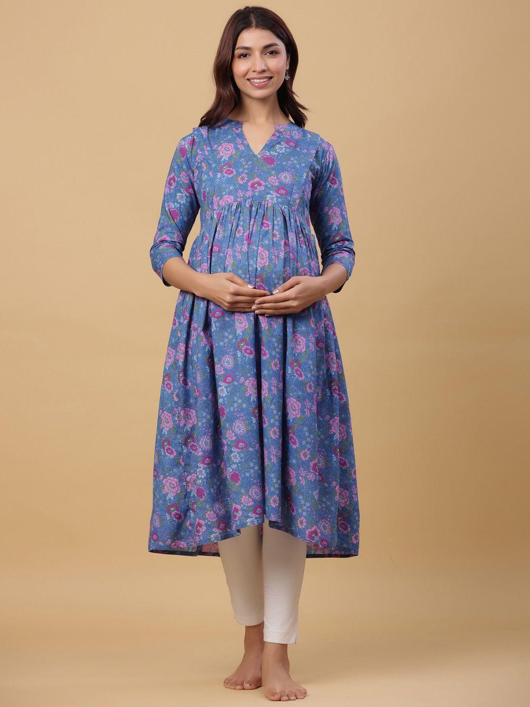 crafiqa-floral-printed-v-neck-pure-cotton-maternity-empire-kurti