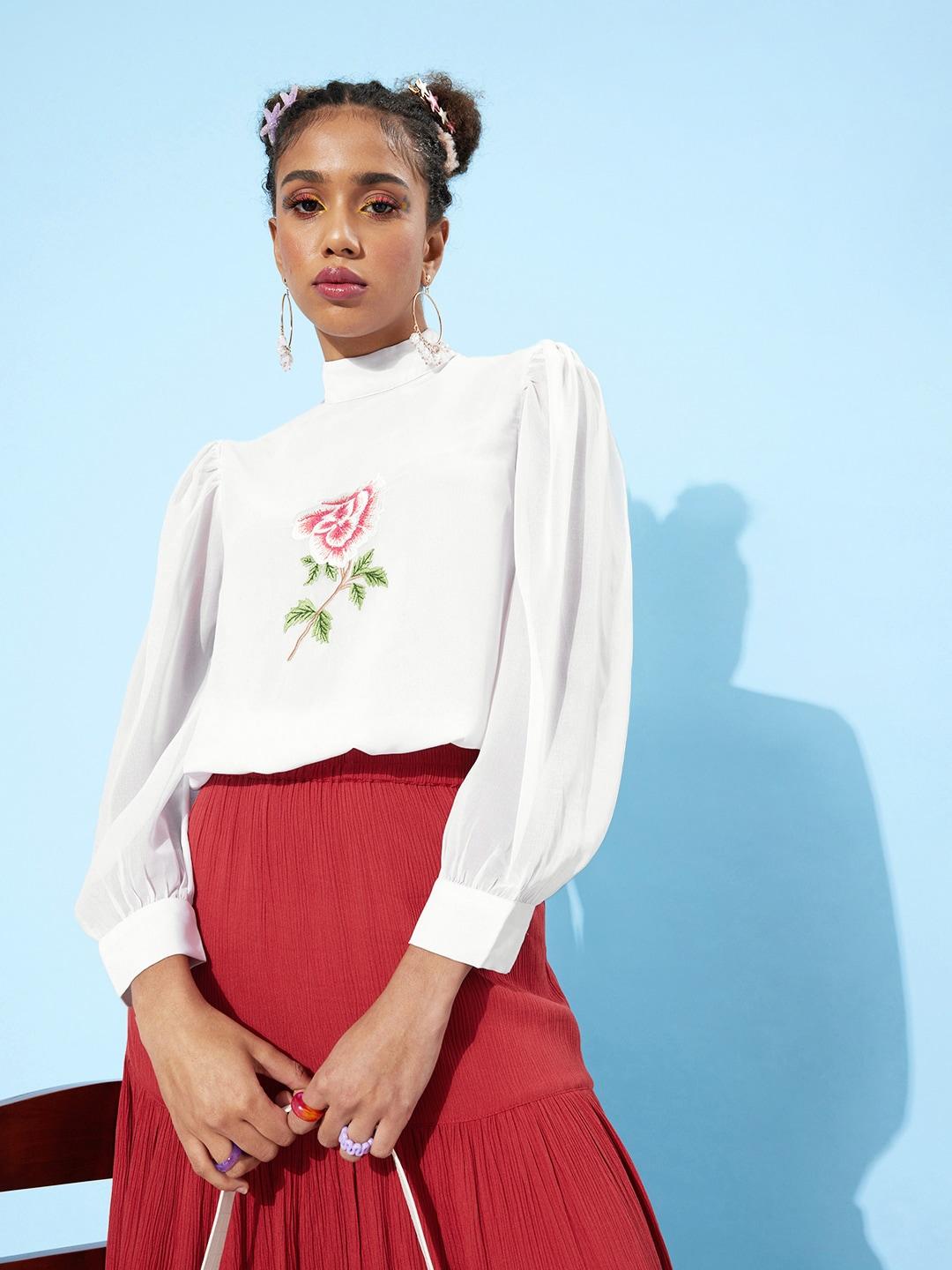 quiero-high-neck-top-with-floral-embroidered-detail