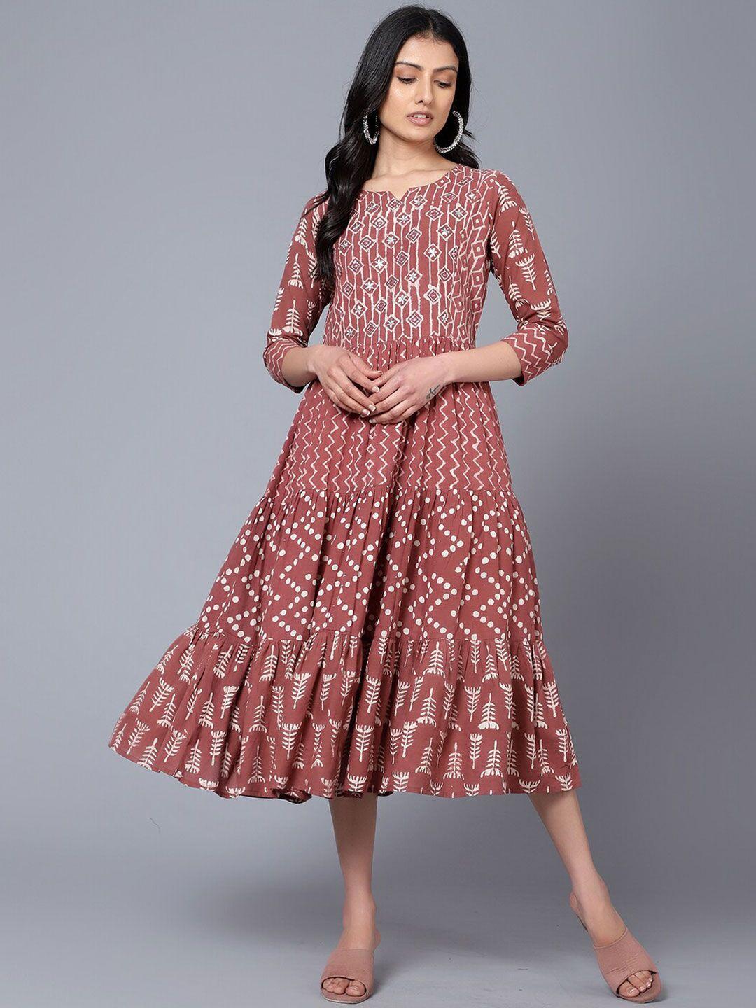 bani-women-notch-neck-ethnic-motifs-printed-sequined-tiered-a-line-cotton-midi-dress