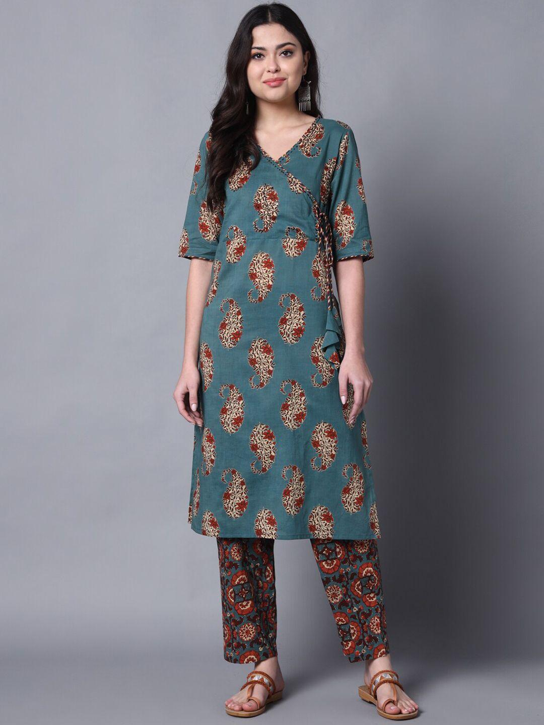 deckedup-paisley-printed-angrakha-sequinned-pure-cotton-kurta-with-trousers