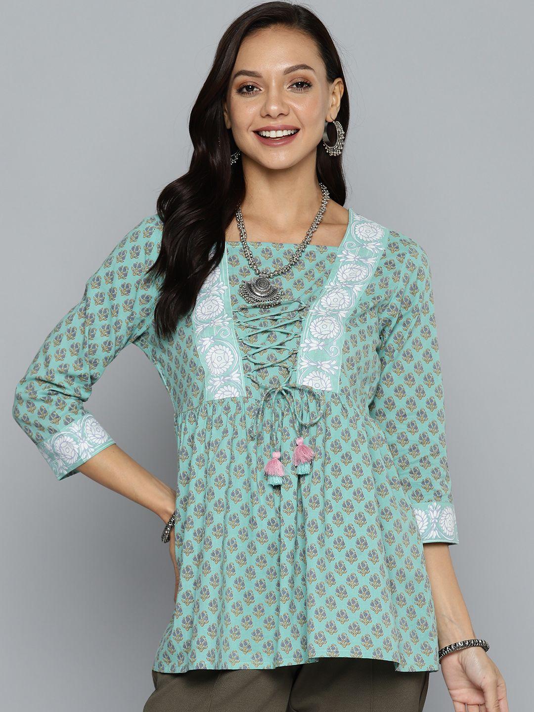 here&now-ethnic-motifs-print-pure-cotton-lace-up-detail-kurti