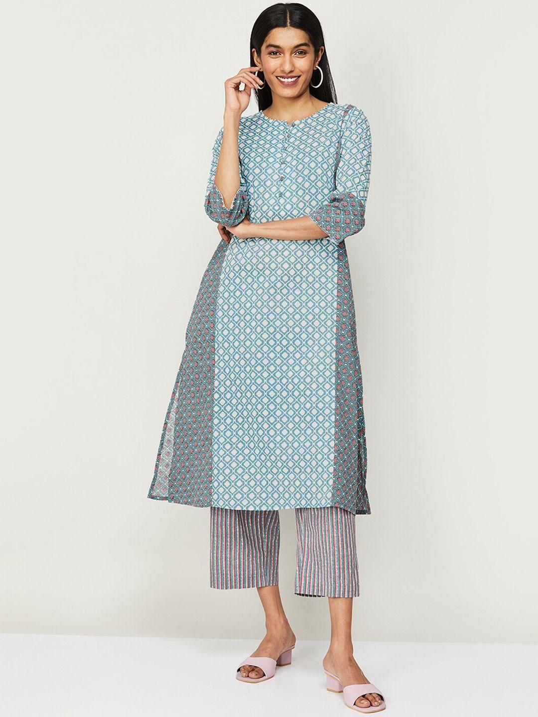 melange-by-lifestyle-printed-pure-cotton-straight-kurta-with-trousers