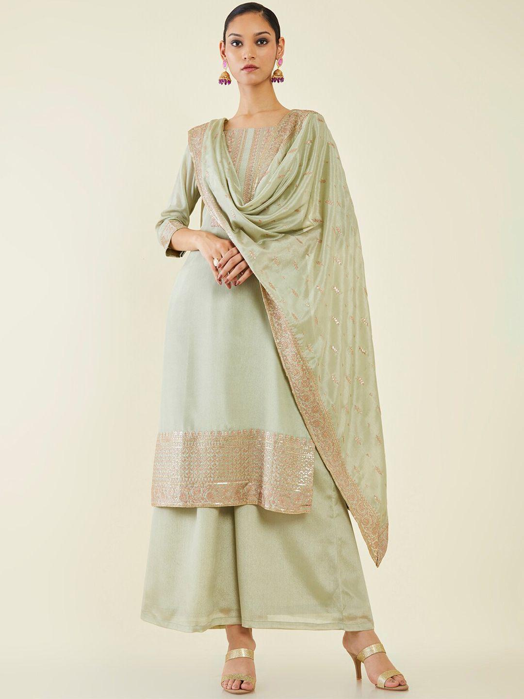 soch-ethnic-motifs-embroidered-sequinned-pure-cotton-kurta-with-palazzos-&-dupatta