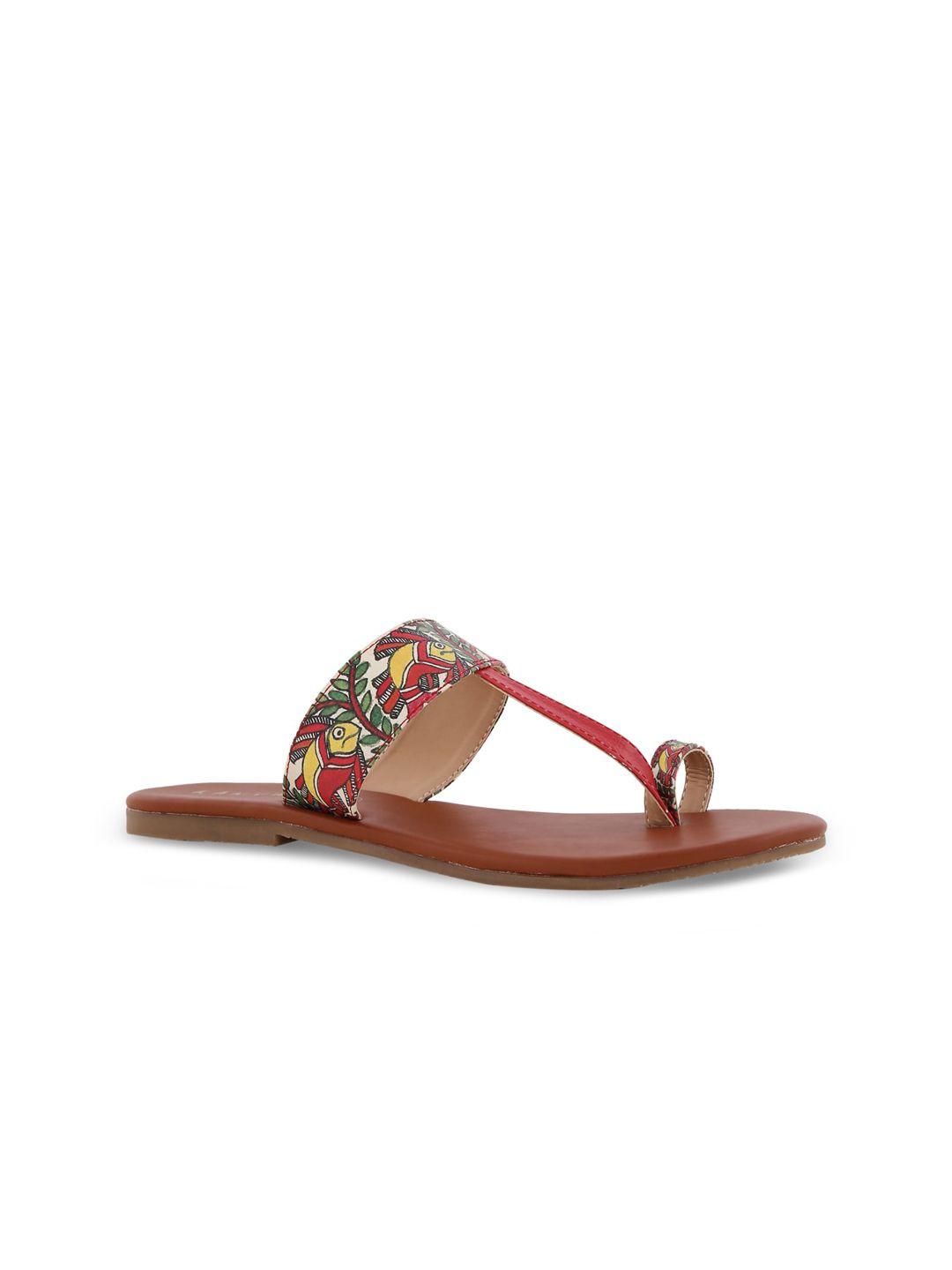 kanvas-women-printed-leather-no-back-strap-one-toe-flats
