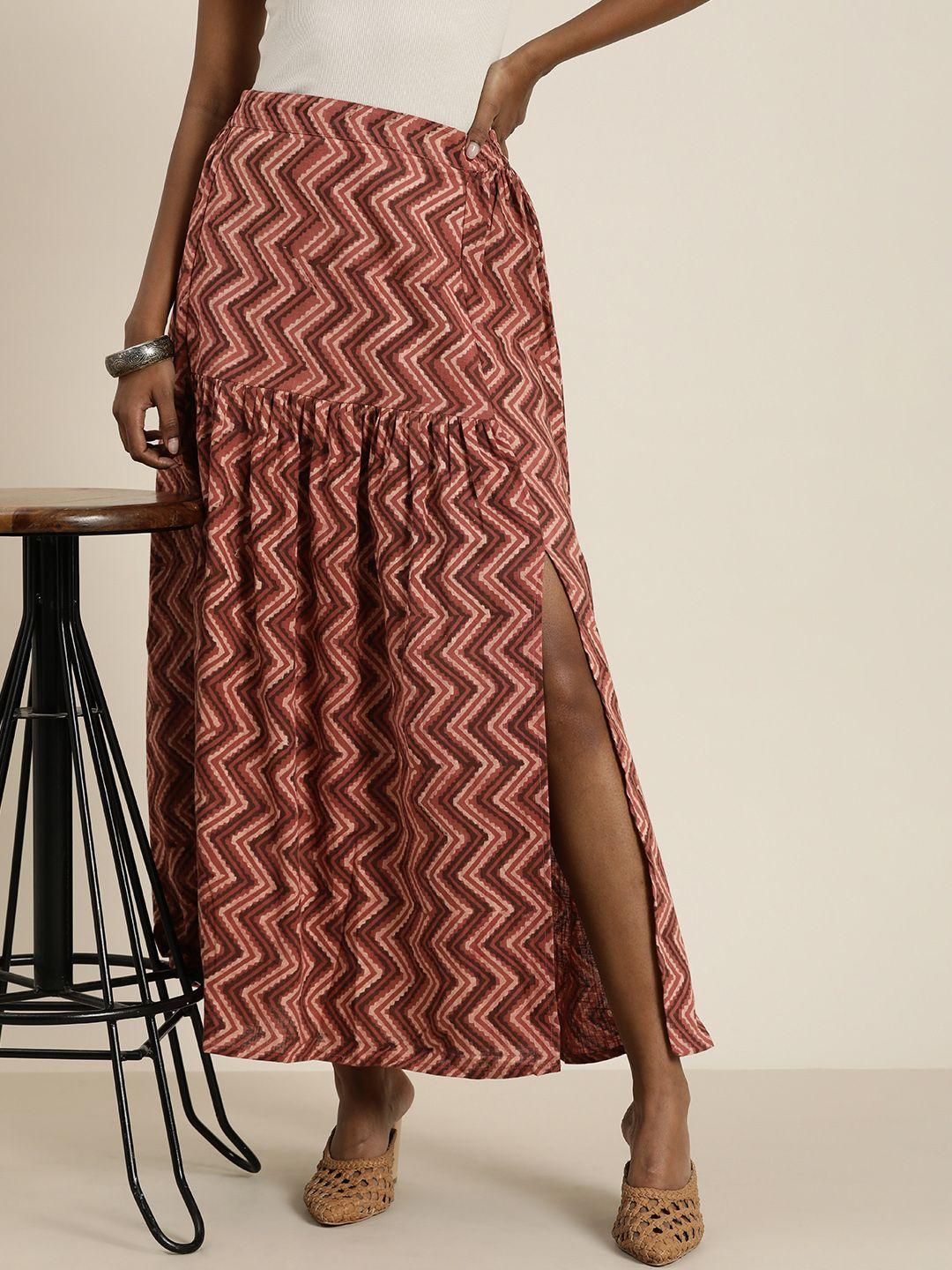 taavi-women-bagru-chevron-printed-pure-cotton-a-line-high-slit-skirt