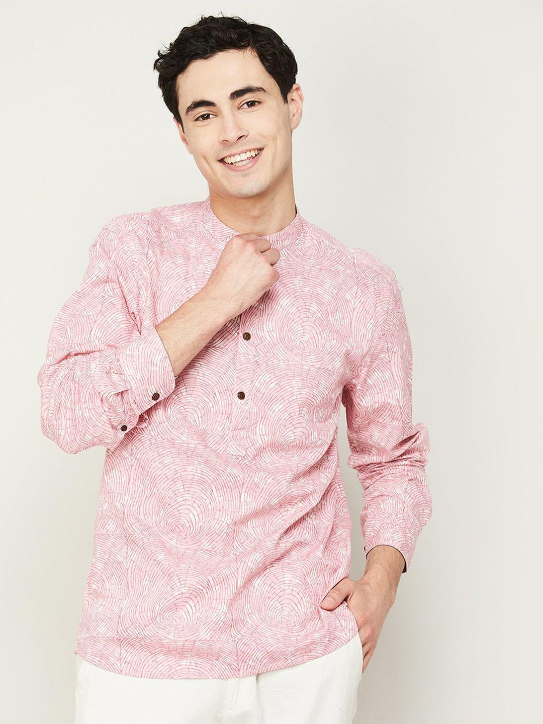 melange-by-lifestyle-printed-mandarin-collar-casual-cotton-shirt