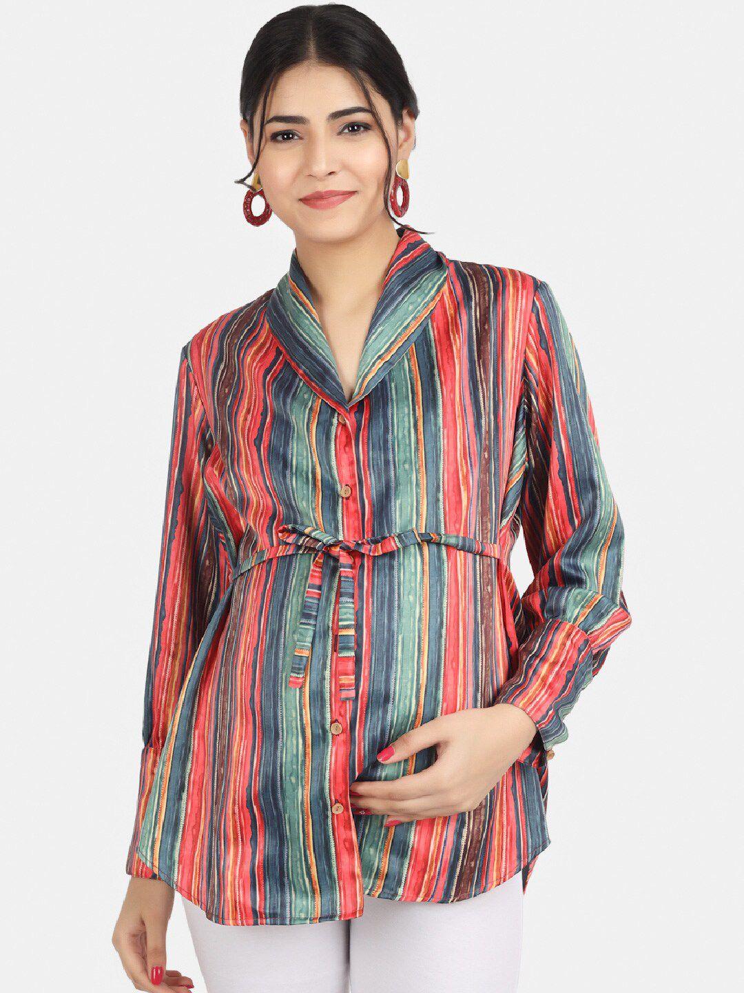 angloindu-shawl-collar-cuffed-sleeves-striped-satin-maternity-shirt-style-top
