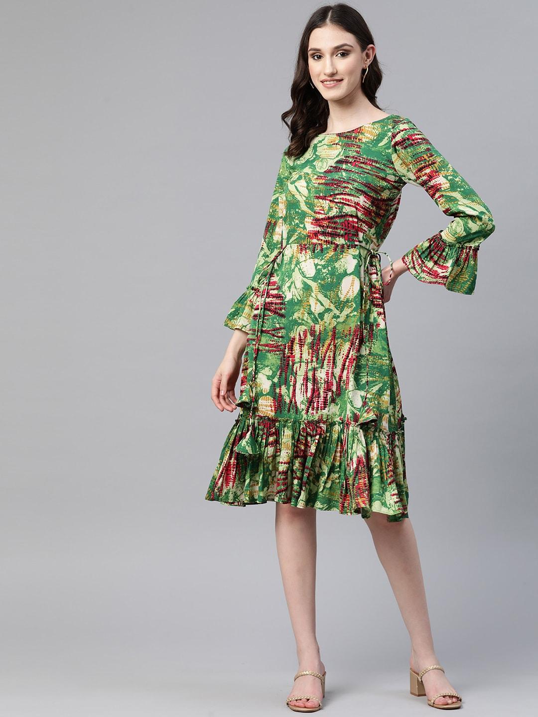 cottinfab-abstract-printed-bell-sleeves-tiered-crepe-dress-with-tie-ups-detail