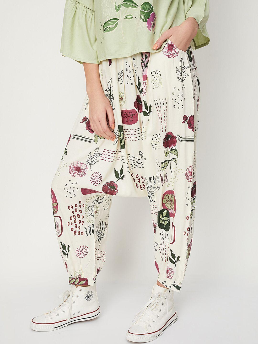 max-women-floral-printed-loose-fit-drop-crotch-trousers