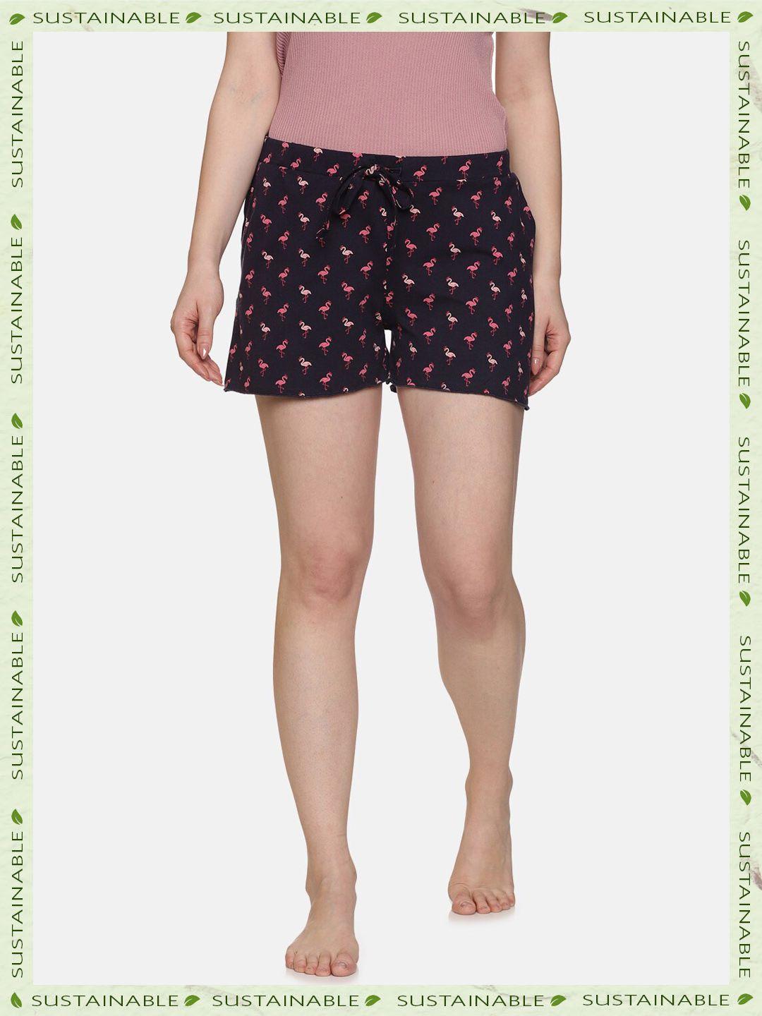 here&now-women-conversational-printed-mid-rise-lounge-shorts