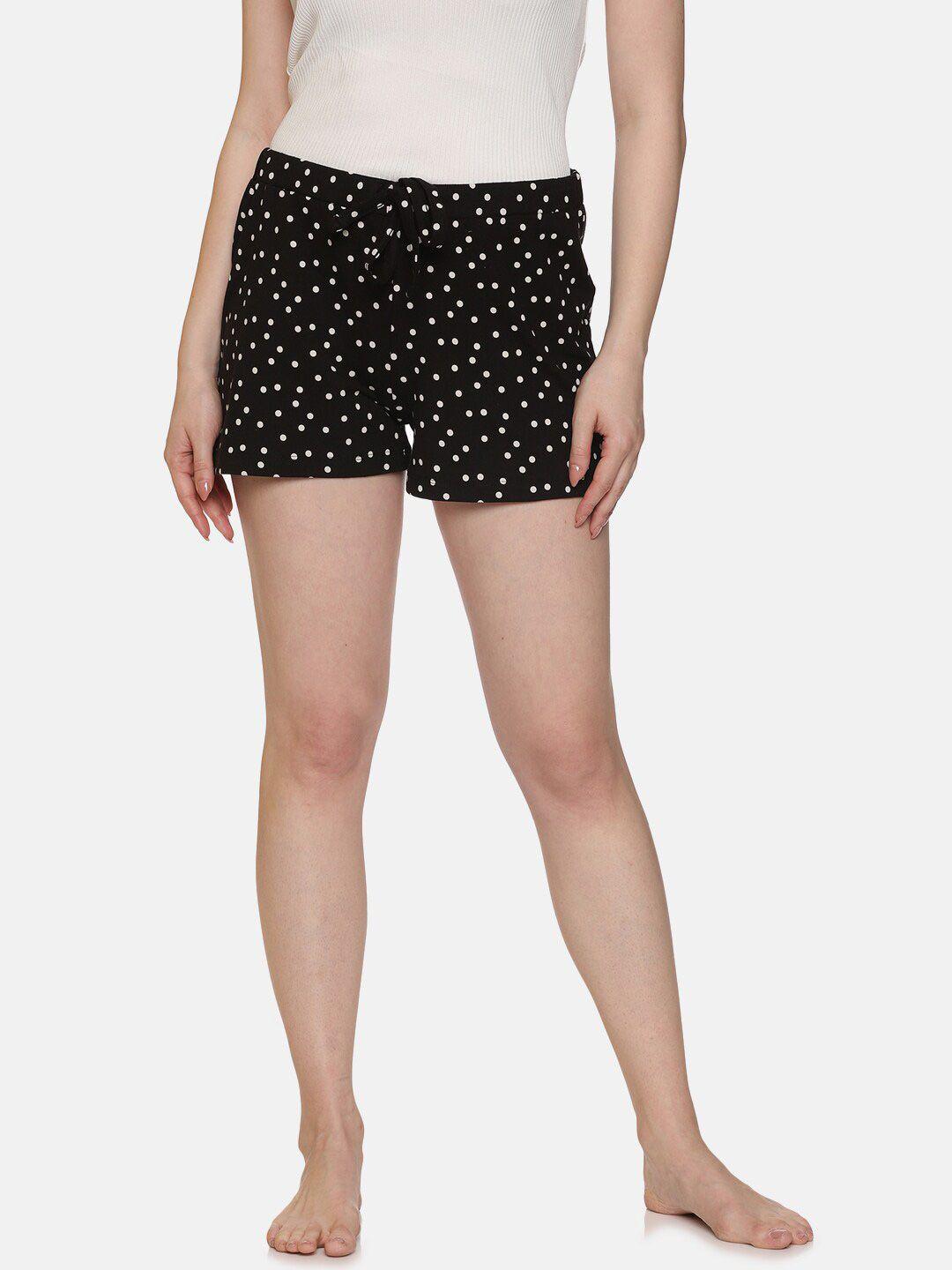 here&now-women-polka-dots-printed-mid-rise-lounge-shorts