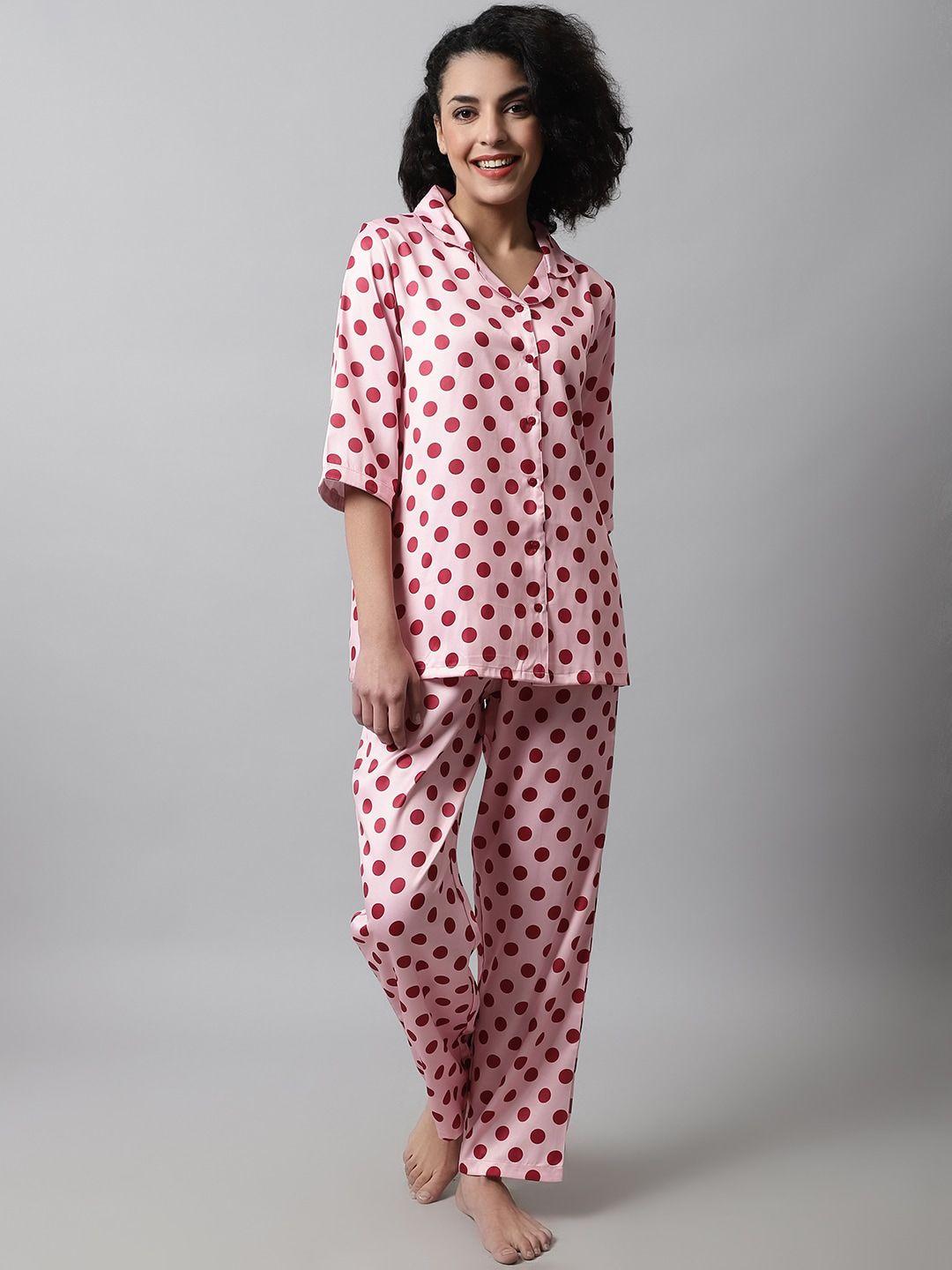 kanvin-polka-dots-printed-satin-night-suit