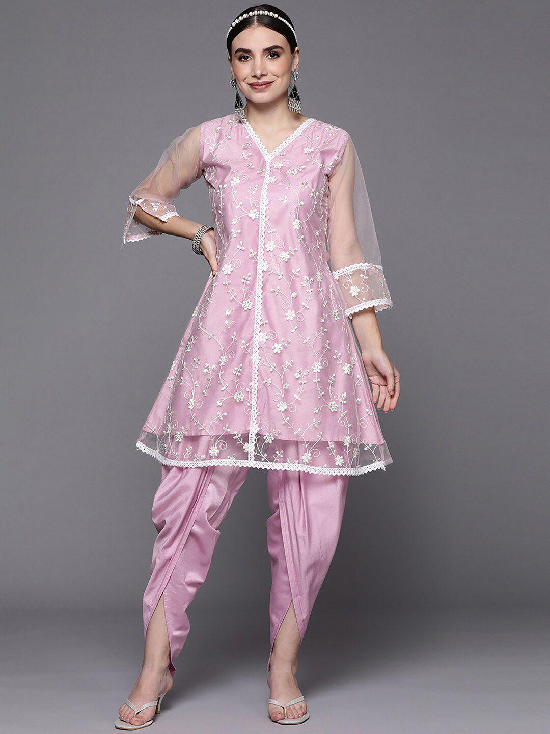 indo-era-floral-embroidered-sequinned-a-line-kurta-with-dhoti-pants-set