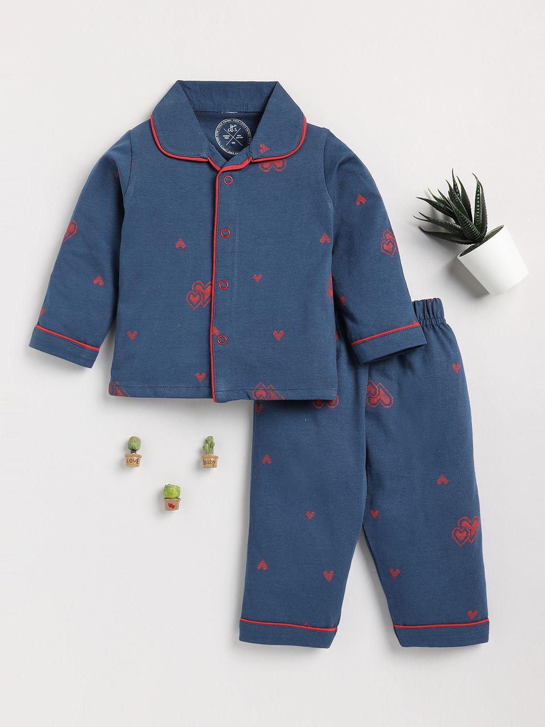 clt-s-unisex-kids-blue-&-red-printed-night-suit