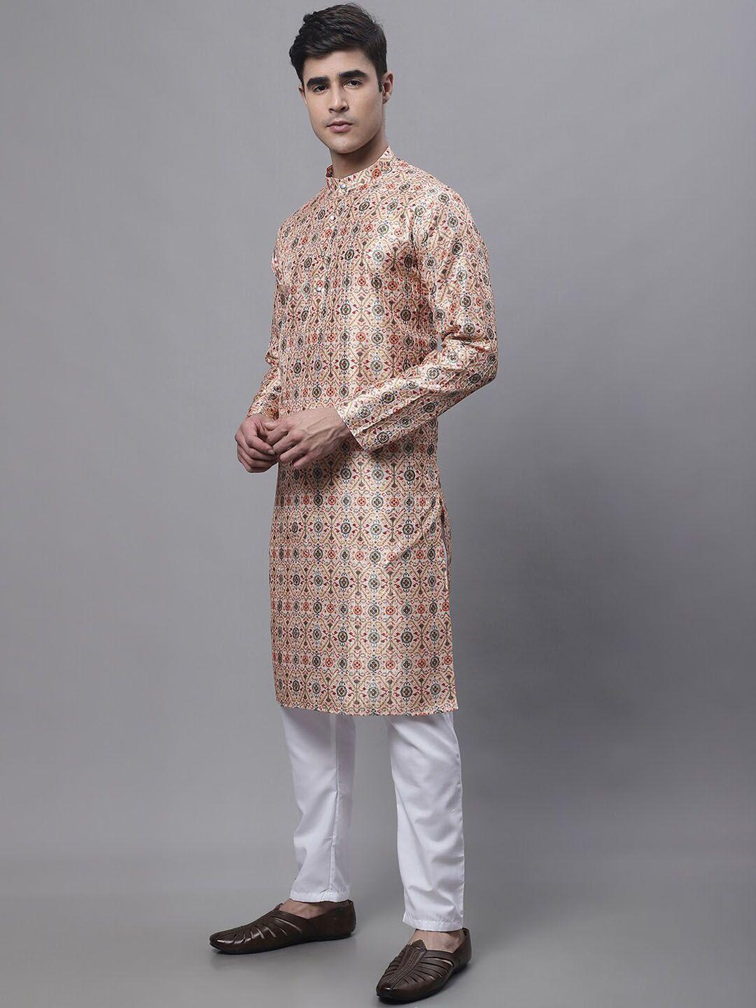 jompers-ethnic-motif-printed-mandarin-collar-kurta-with-pyjamas