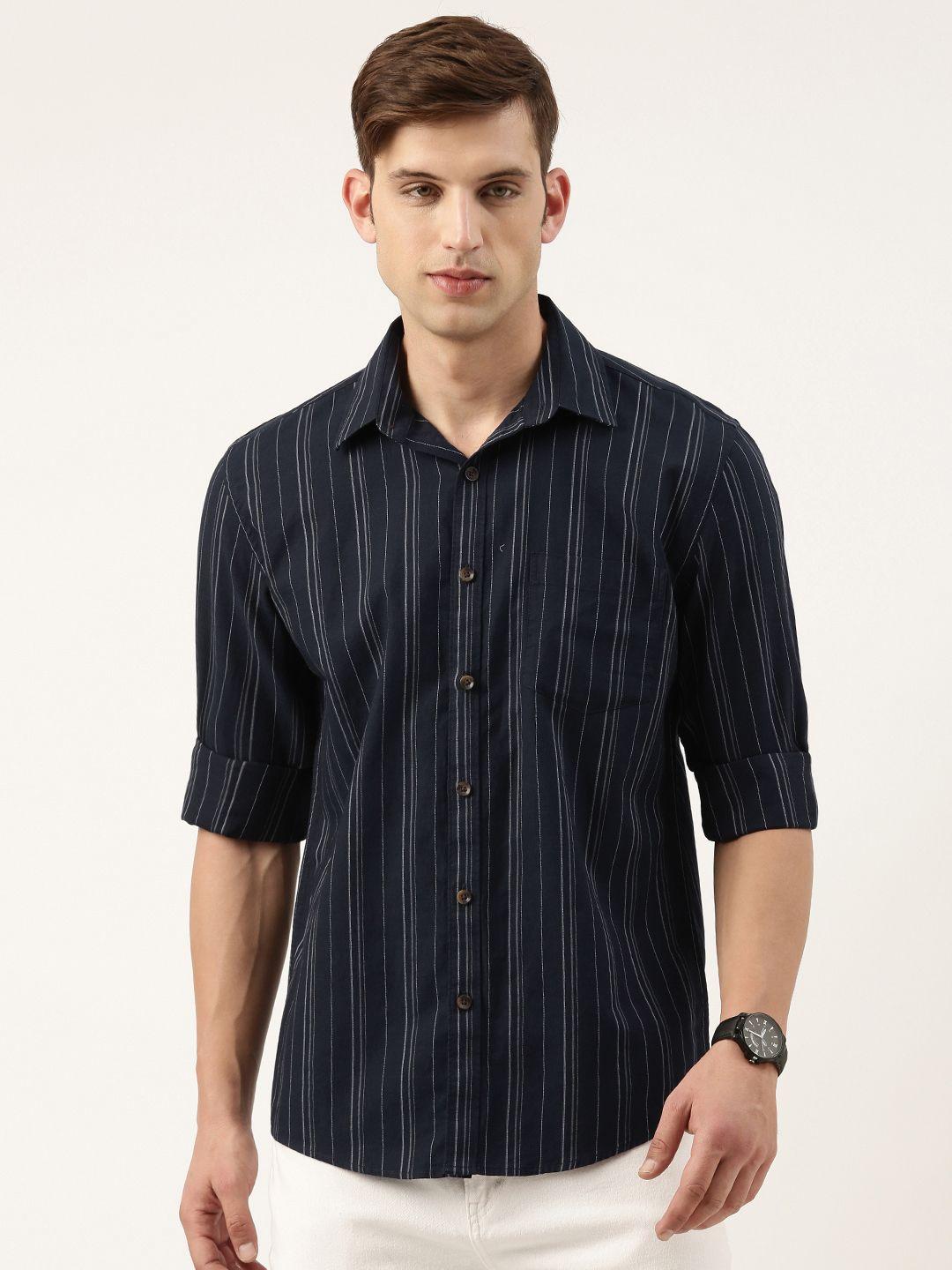 burnt-umber-standard-opaque-striped-casual-shirt