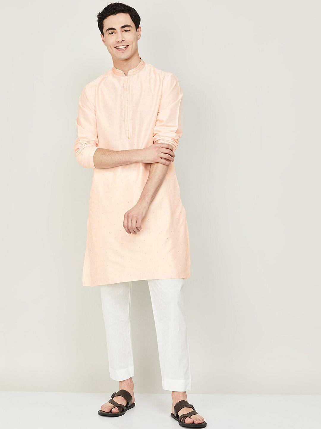 melange-by-lifestyle-mandarin-collar-thread-work-pure-cotton-kurta-with-pyjamas