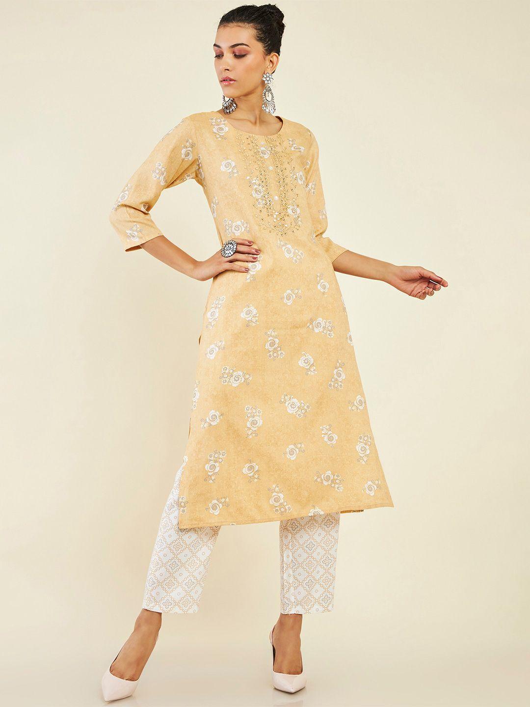 soch-floral-printed-mirror-work-kurta-with-trousers