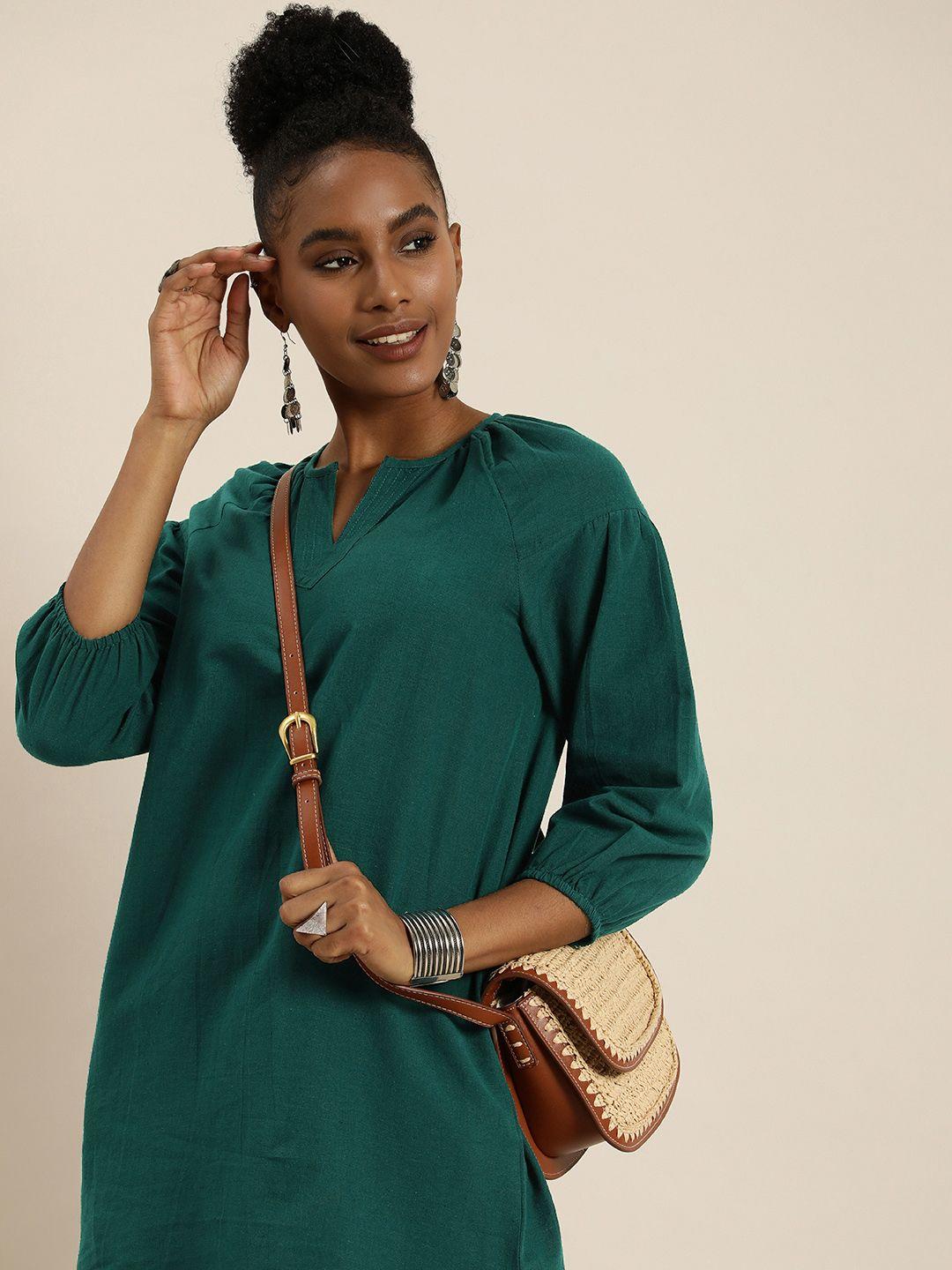 taavi-green--woven-legacy-puff-sleeves-cotton-linen-kurti