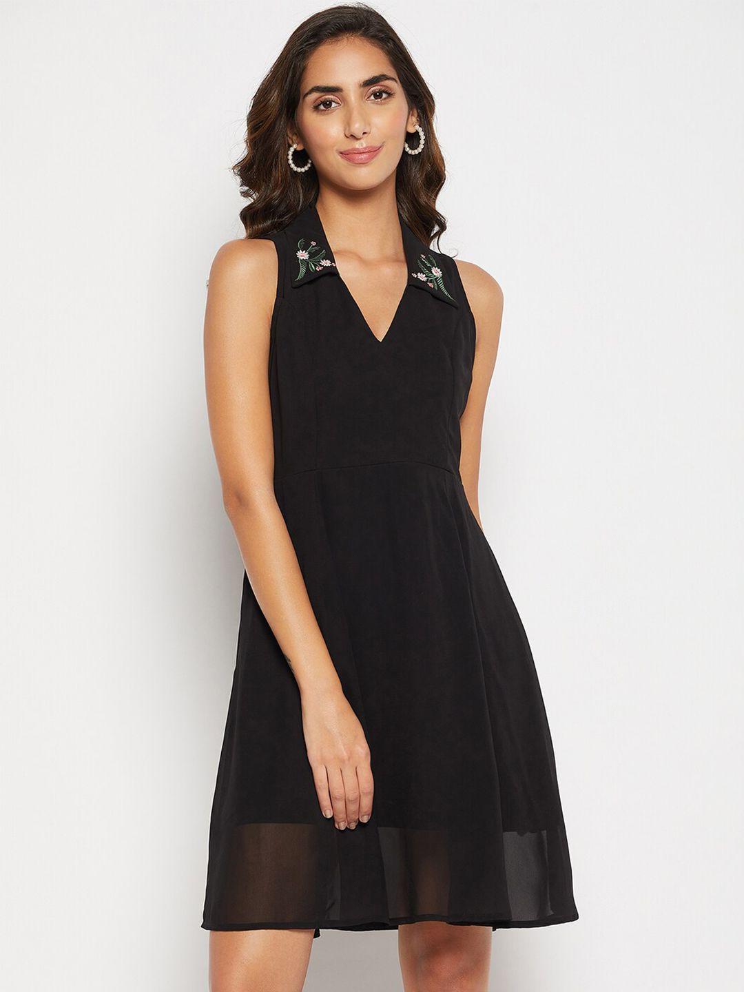 winered-embroidered-collar-neck-sleeveless-empire-dress