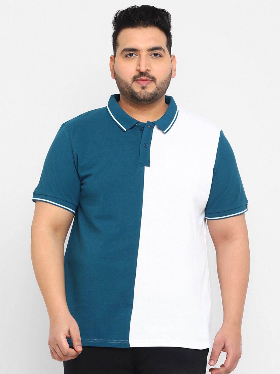 urbano-plus-plus-size-colourblocked-polo-collar-pure-cotton-t-shirt