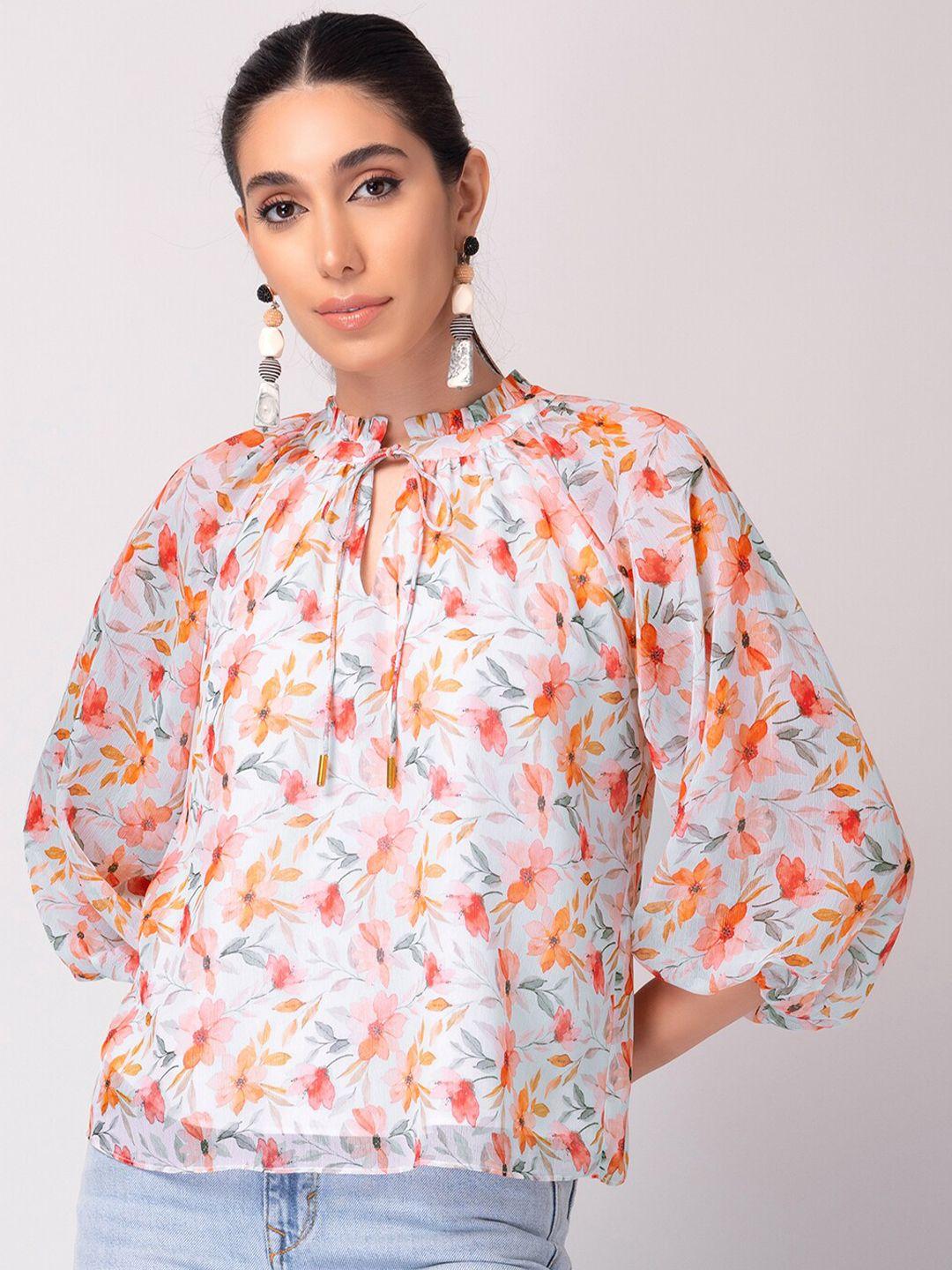 faballey-white-floral-print-tie-up-neck-georgette-top