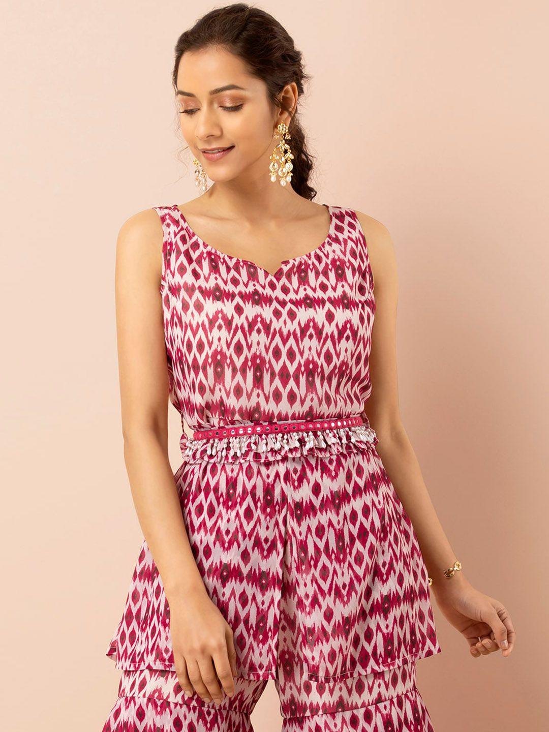 indya-abstract-printed-front-slit-kurti-with-attached-fringe-belt