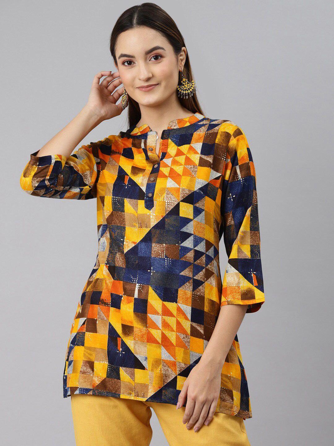 malhaar-geometric-printed-mandarin-collar-kurti
