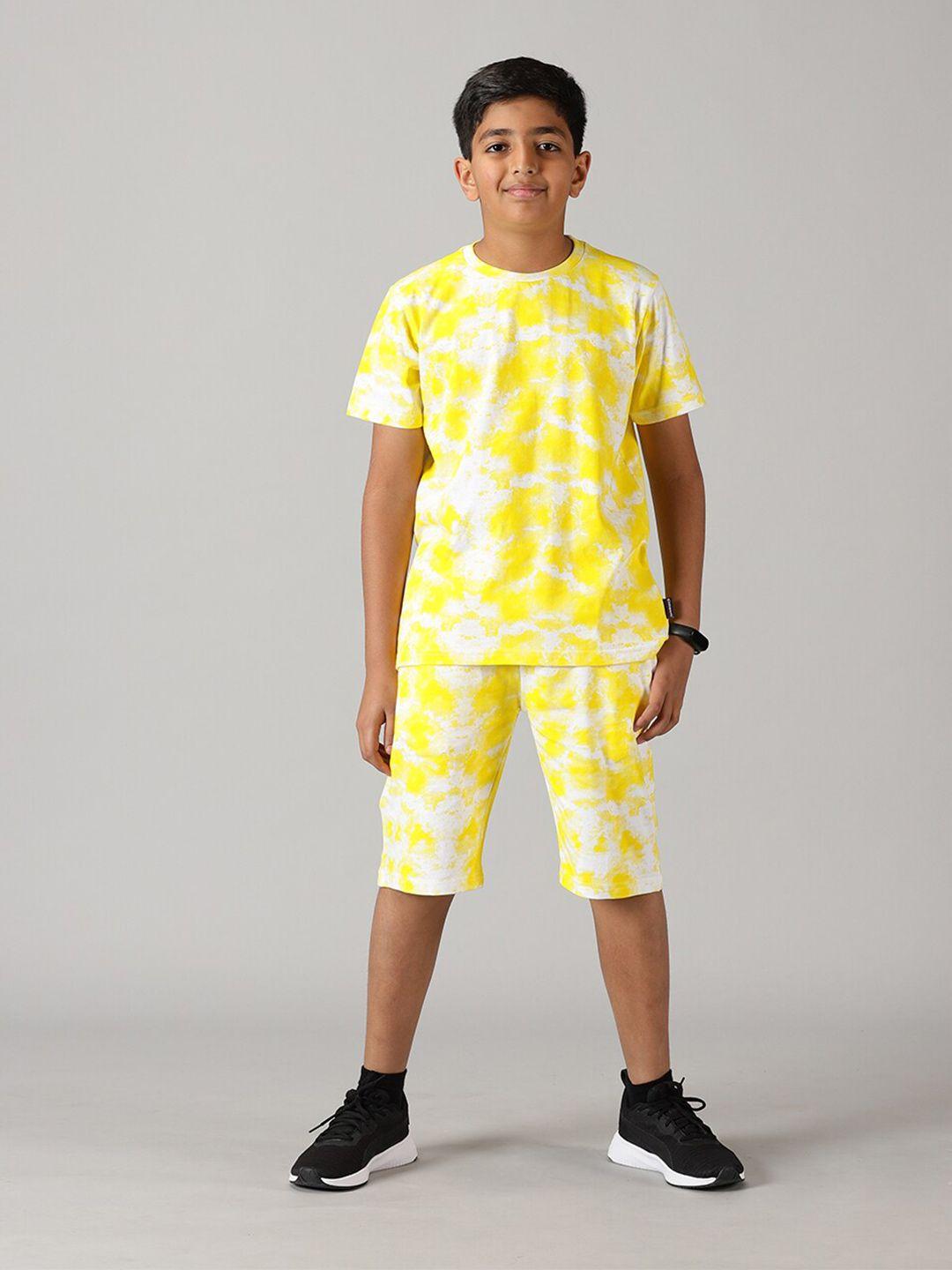 kiddopanti-boys-tie-&-dye-printed-pure-cotton-t-shirt-with-shorts-clothing-set