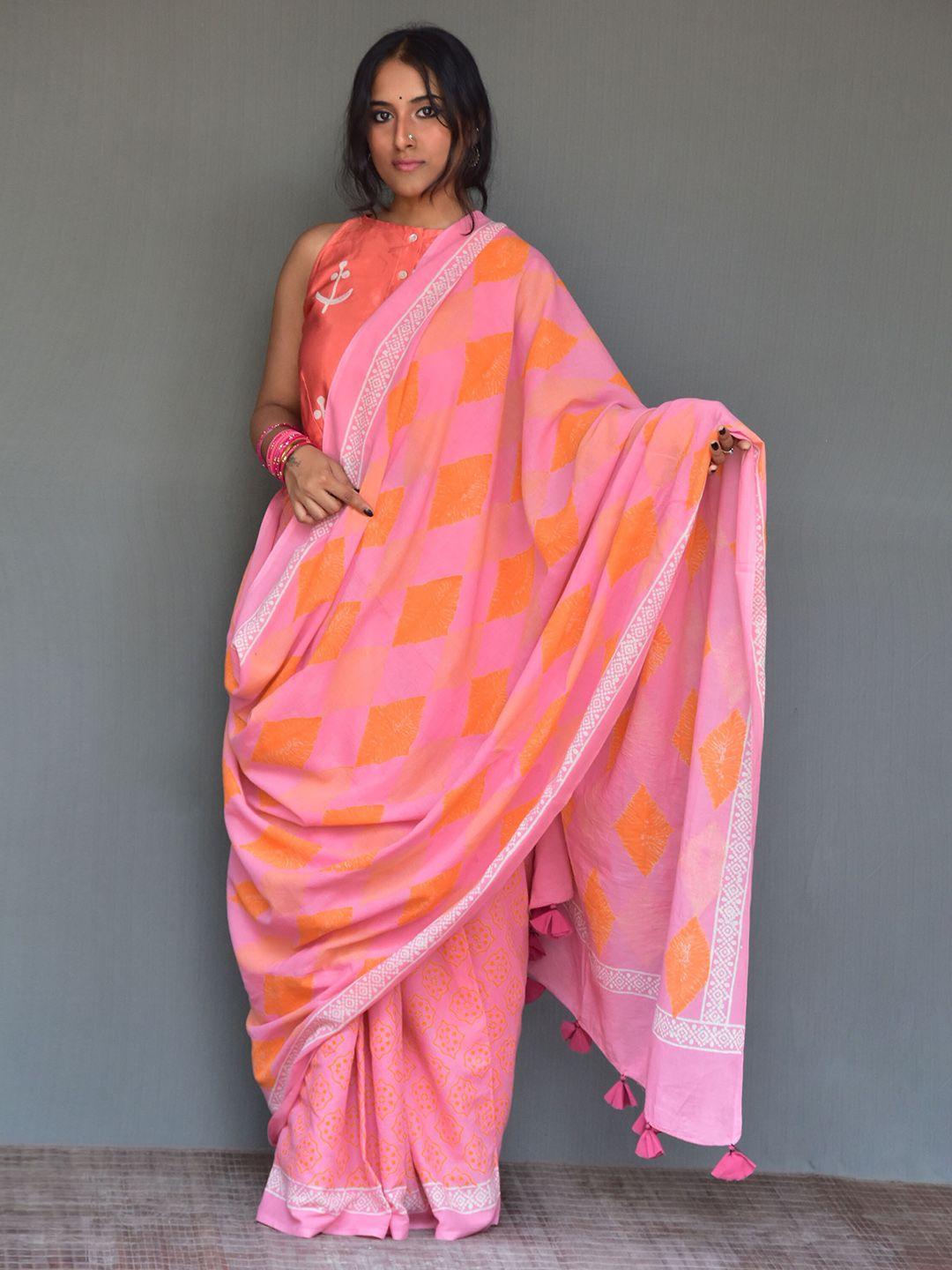 chidiyaa-geometric-motif-pure-cotton-block-print-saree