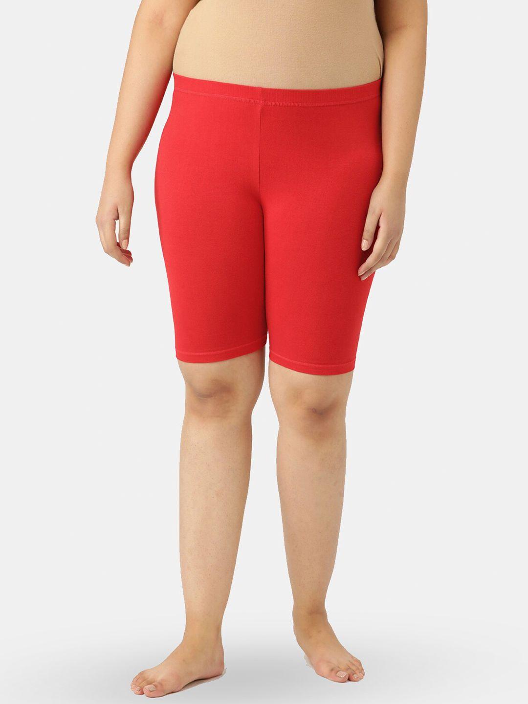 leading-lady-plus-size-women-red-high-rise-pure-cotton-lounge-shorts