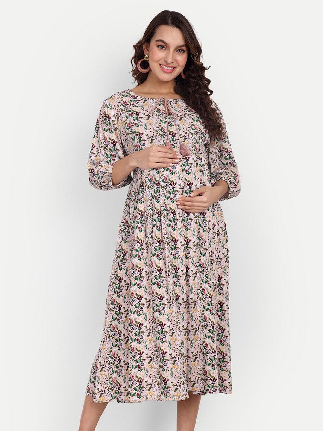 aaruvi-ruchi-verma-tie-up-neck-floral-printed-midi-fit-and-flare-maternity-dress